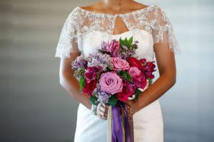 bridal bouquet pink purple red gold