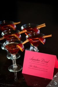 pink and black menu card wedding bar signature cocktail red