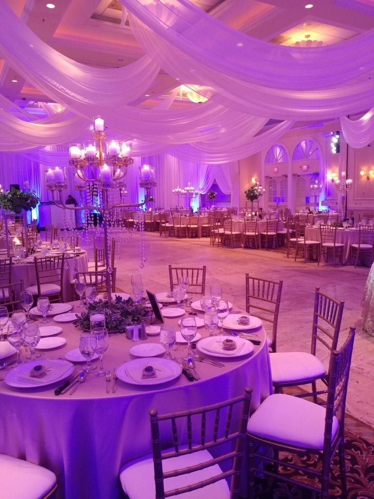 up-lit reception at Venuti's Banquets