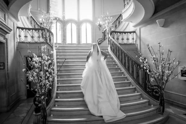 Bride on stairs at Armour House Lake Forest